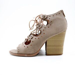 BKE Siren Taupe Brown Faux-Leather 3.5" Block Heel Cutout Sandals - 7